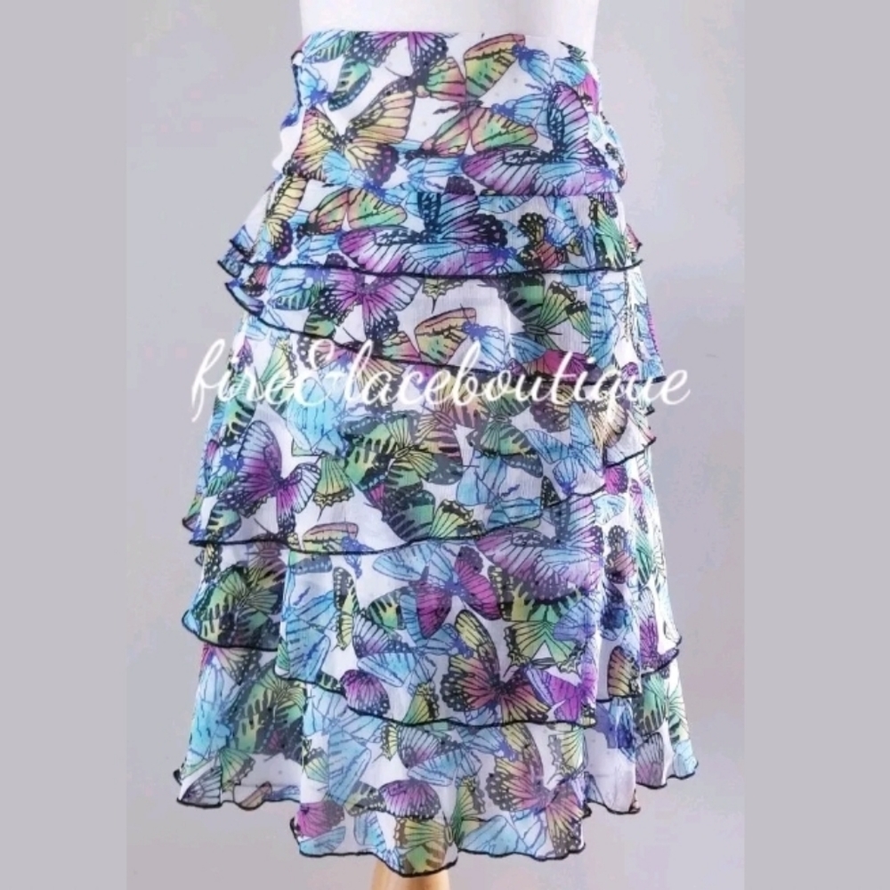 ALBERTO MAKALI TIERED BUTTERFLY SKIRT SZ M 8 Like New!